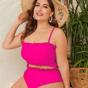 NEW Shein Frill Trim Hot Pink High Waisted Bikini